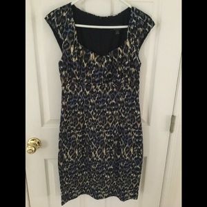 Ladies 8 taupe & blue leopard dress